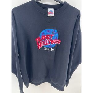 Vintage Planet Hollywood Seattle Sweatshirt Black Embroidered Logo XL Grunge 90s